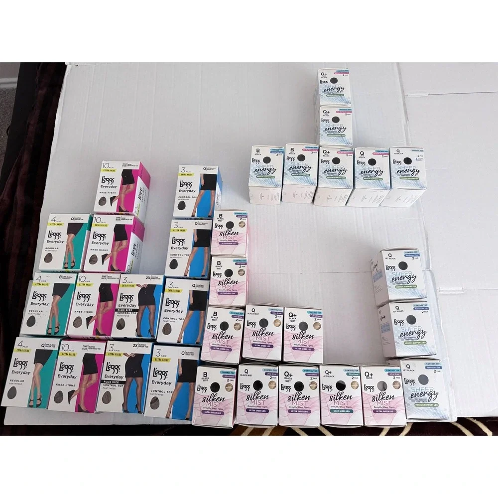 32pc L'eggs Hosiery Lot Sheer Energy Silken Mist Everyday Pantyhose Knee Highs